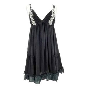 L SPACE Dress Womens Small Black Embroidered Floral Sleeveless Mini CoverUp